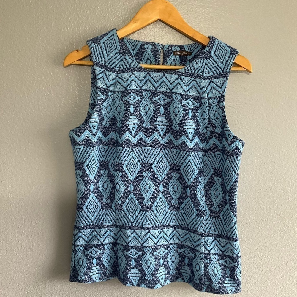 J. McLaughlin Tania Sleeveless Crew Neck Blue Jacquard Medium Blue color T37